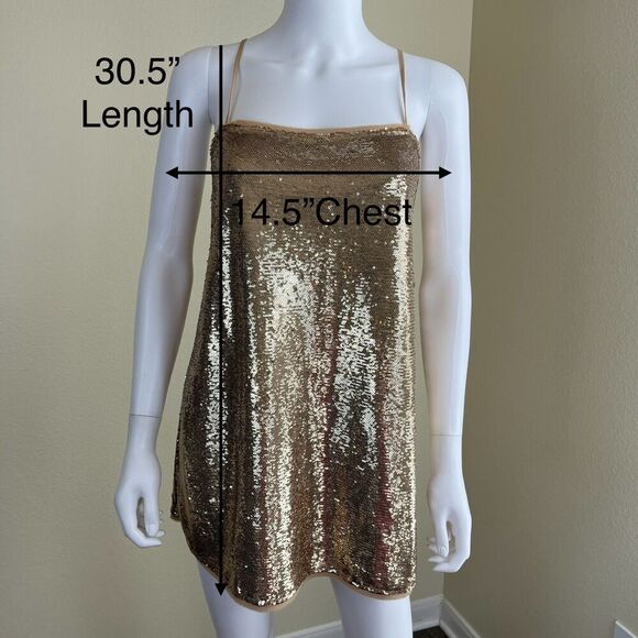 Free People Women's Size XS Time To Shine Gold Sequin Mini Slip Dress Party Y2K - Picture 3 of 16